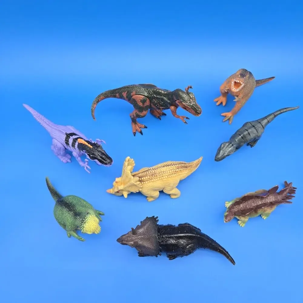 Lot of 8 Dinosaur Toys Figures T-Rex Triceratops Stegosaurus Raptor Mixed Brands